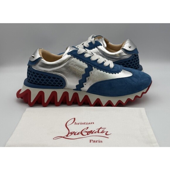 Christian Louboutin Loubishark Flat Ludwig Blue Suede Silver Size 40.5 EU 7.5 US main image 6